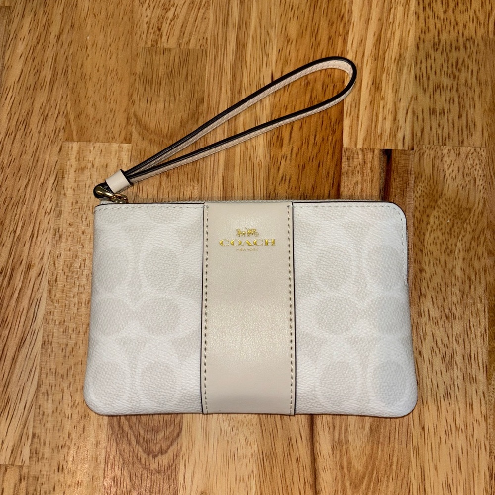 Coach Cream Wristlet with Gold Zipper